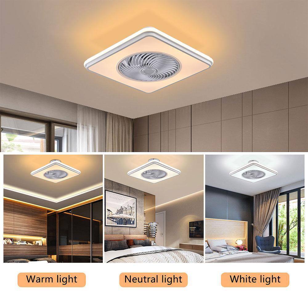 Modern White Square Shape LED Indoor Enclosed Ceiling Fan w/ Remote Control