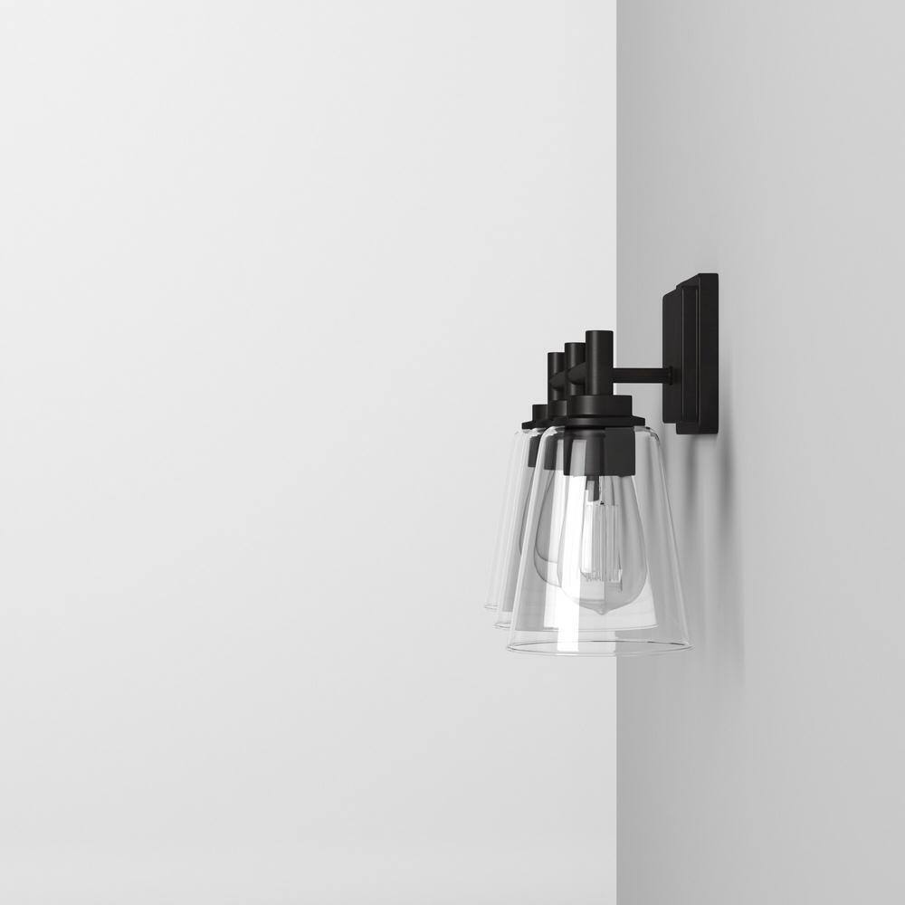 Hampton Bay Wakefield 22 in. 3-light Matte Black Vanity with Clear Glass Shades