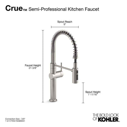 KOHLER Crue Single-Handle Pull-Down Sprayer Faucet, Vibrant Brushed Modern Brass