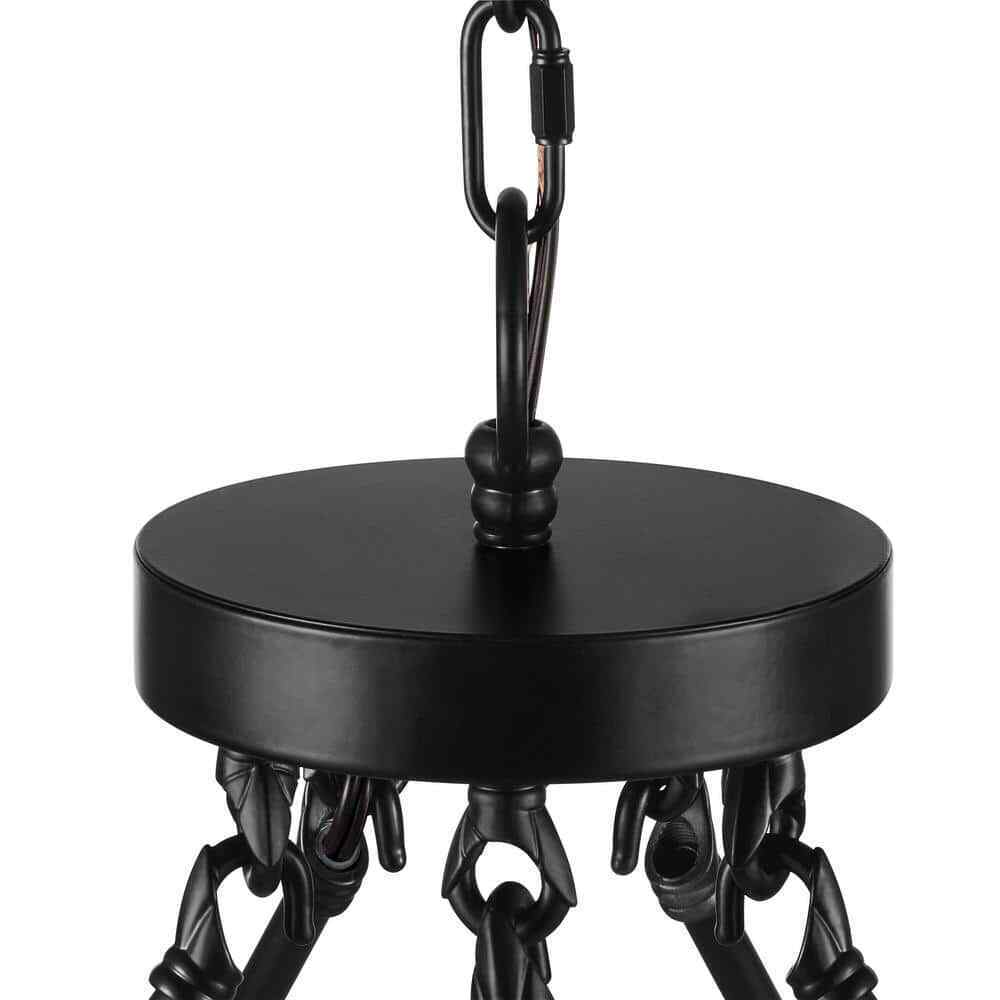 Hampton Bay Stratton 10-Light Black and Woodgrain Wagon Wheel Chandelier