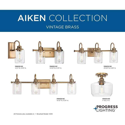Progress Lighting Aiken Collection 1-Light Vintage Brass Clear Glass Mount Light