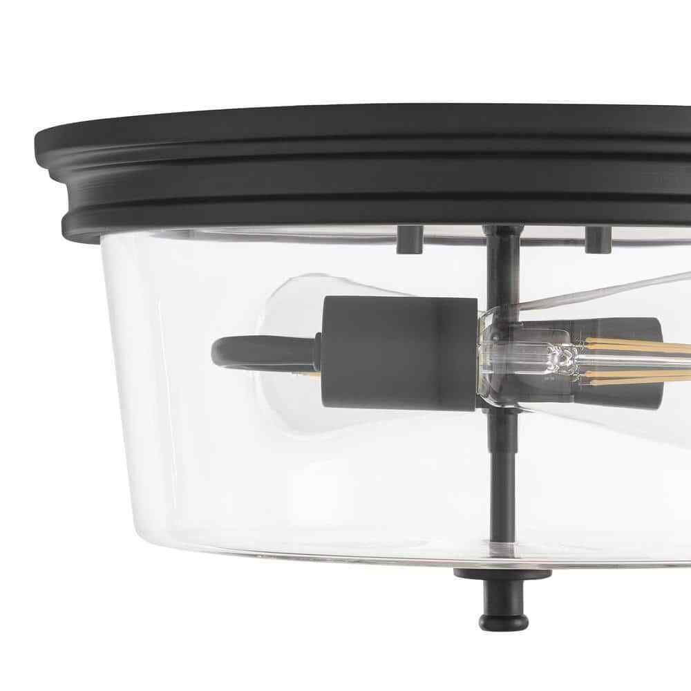 Hampton Bay Manor 13 in. Matte Black Round Flush Mount Industrial Ceiling Light