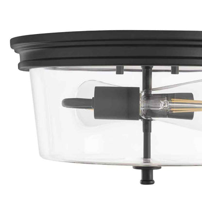 Hampton Bay Manor 13 in. Matte Black Round Flush Mount Industrial Ceiling Light