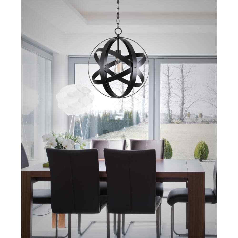 Home Decorators Orbit 1-Light Black Mini Pendant with Black Metal Strap Design