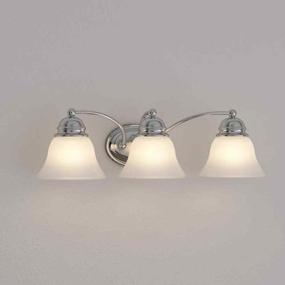 SATCO 3-Light Polished Chrome Vanity Light with Alabaster Glass Bell Shades