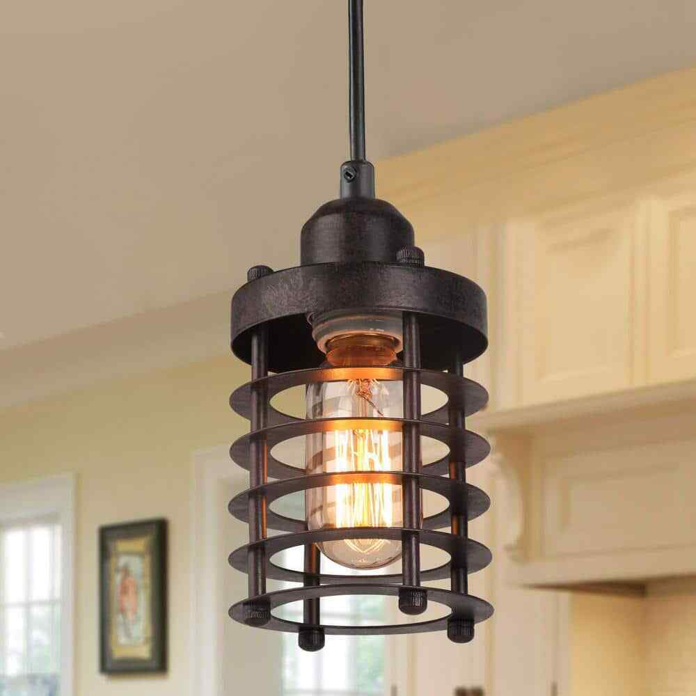 LNC Rustic Bronze Mini Pendant w/ Drum Cage
