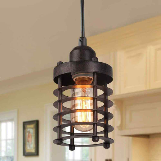 LNC Rustic Bronze Mini Pendant w/ Drum Cage