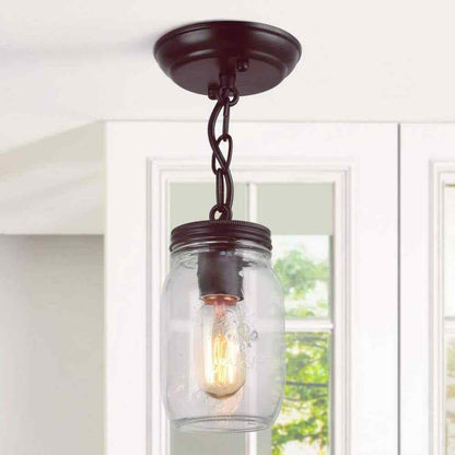 LNC Modern Farmhouse Bronze Semi-Flush Light w/ Mason Jar Glass Shade
