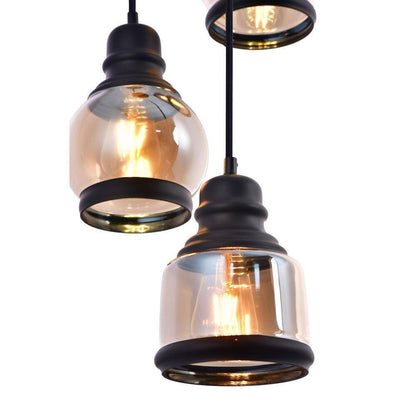 LAZZUR Vaige 13 in. 3-Light Matte Black Pendant with Amber Glass Shade