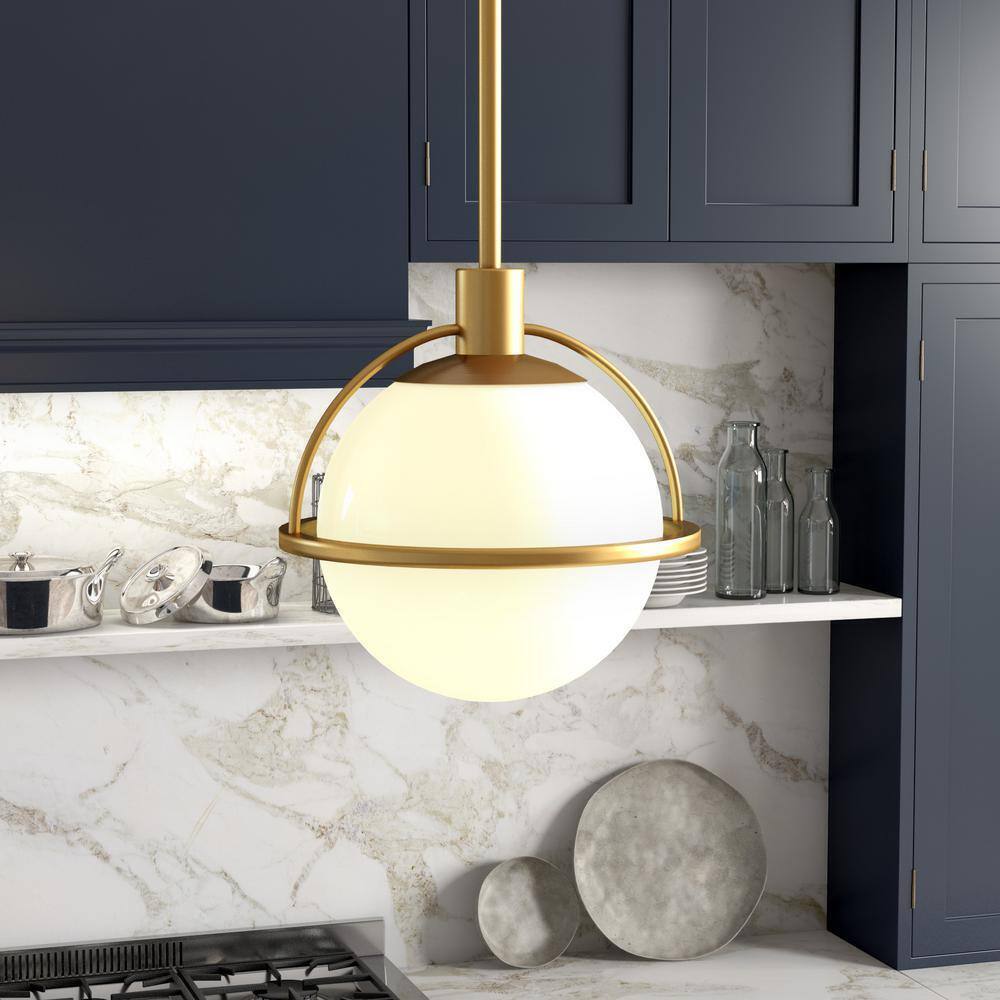 Meyer&Cross Cieonna 1-Light Brass Pendant with White Milk Glass Shade