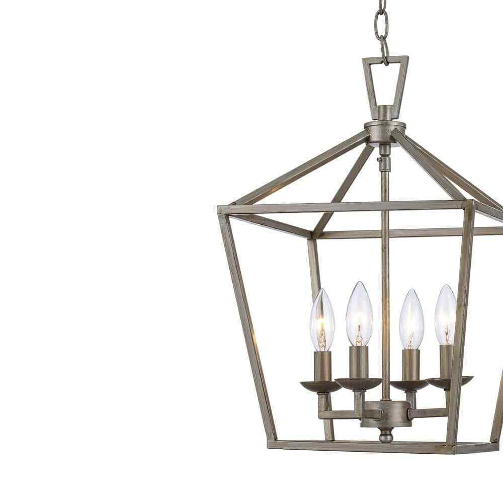Lacey 4-Light Antique Silver Leaf Cage Farmhouse Hanging Kitchen Pendant Light