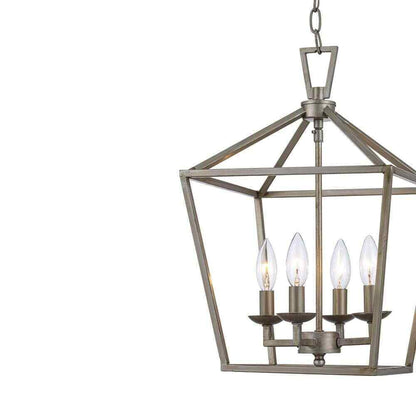Lacey 4-Light Antique Silver Leaf Cage Farmhouse Hanging Kitchen Pendant Light