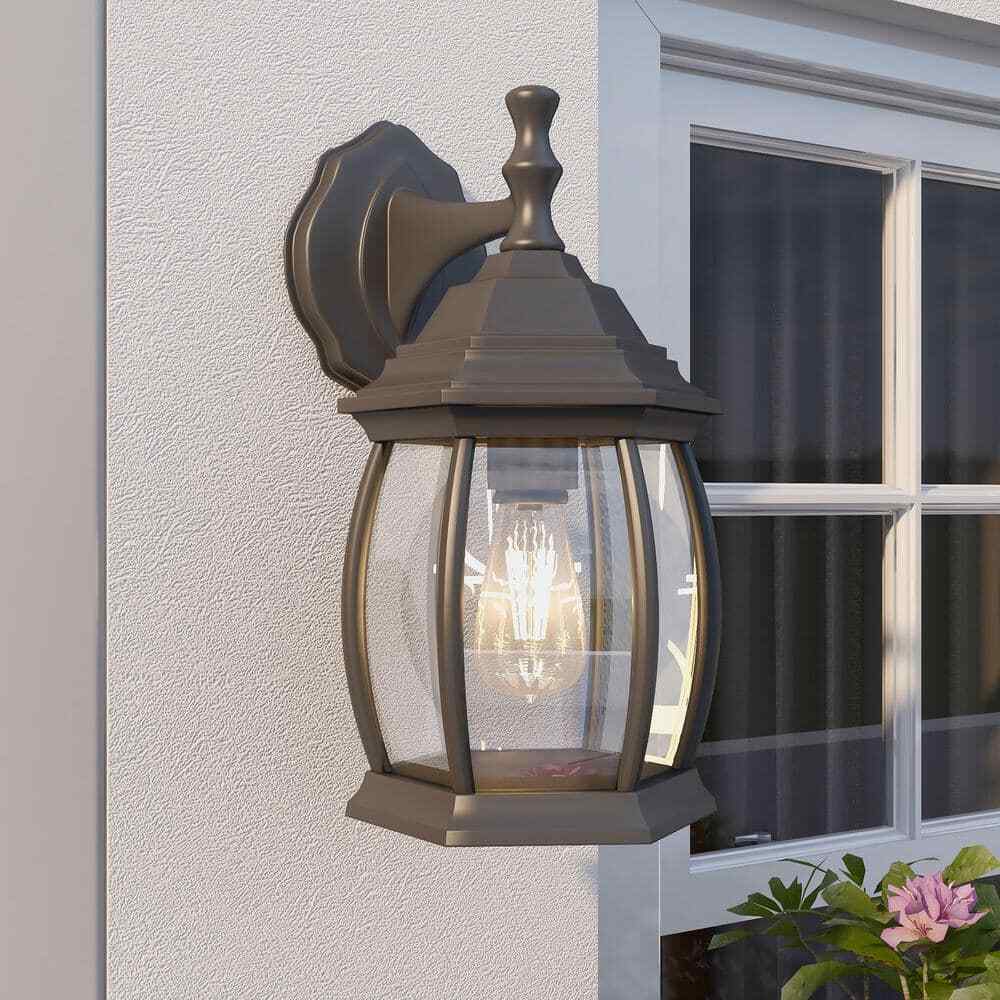 Pia Ricco 1-Light Textured Black Not Solar Outdoor Wall Lantern Sconce