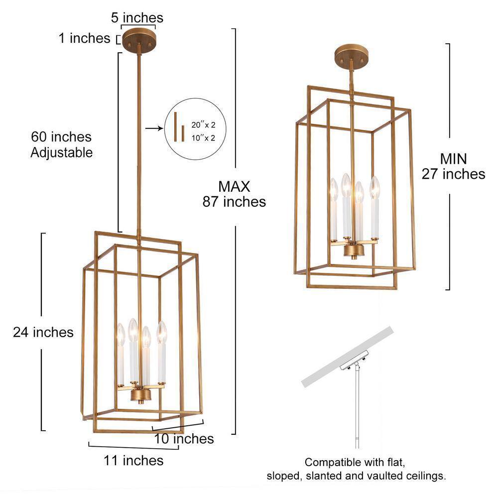 LNC Vintage Brushed Gold Candlestick Island Chandelier w/ Geometric Cage Pendant