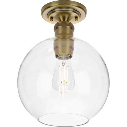 Progress Lighting Hansford Vintage Brass Clear Glass Farmhouse Flush Mount Light