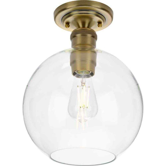 Progress Lighting Hansford Vintage Brass Clear Glass Farmhouse Flush Mount Light