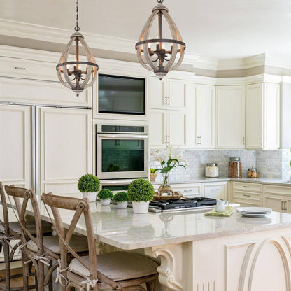 LNC 4-Light Rustic Bronze Farmhouse Globe Island Chandelier