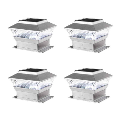 Glitzhome 5.75 in. L Solar Silver Powered LED Fence Deck Post Cap Light  4 pk