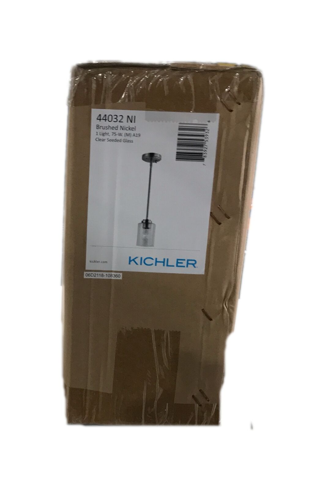 KICHLER Winslow Brushed Nickel Kitchen Mini Pendant Hanging Light w Seeded Glass