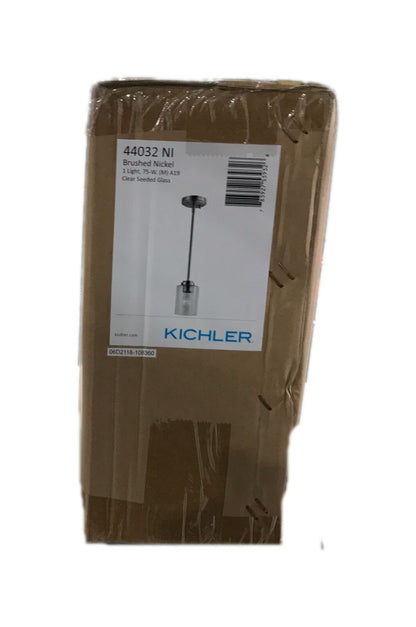 KICHLER Winslow Brushed Nickel Kitchen Mini Pendant Hanging Light w Seeded Glass