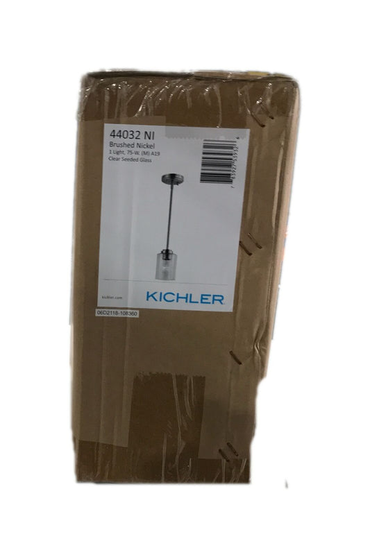 KICHLER Winslow Brushed Nickel Kitchen Mini Pendant Hanging Light w Seeded Glass