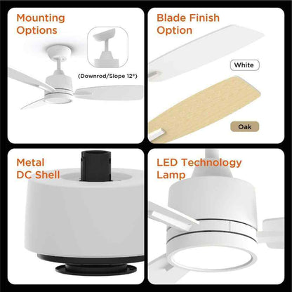TALOYA S3 42 in. LED Light White Ceiling Fan w/ Remote Reversible DC Motor