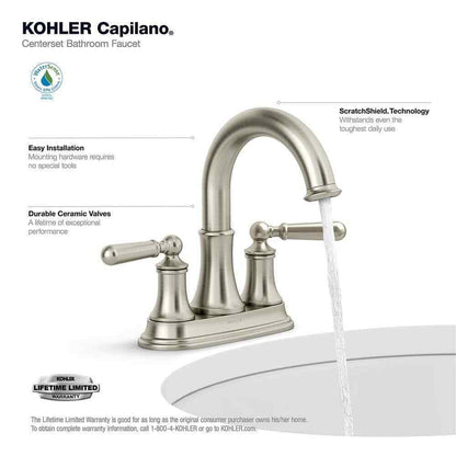 KOHLER Capilano 4 " Centerset 2-Handle Bathroom Faucet in Vibrant Brushed Nickel