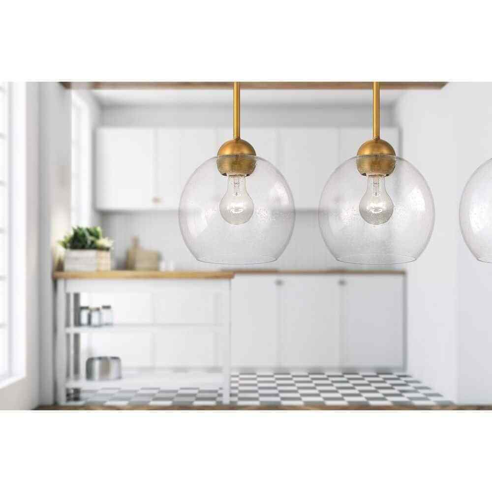 Home Decorators Collection Jill 1-Light Gold Pendant Seeded Glass Shade