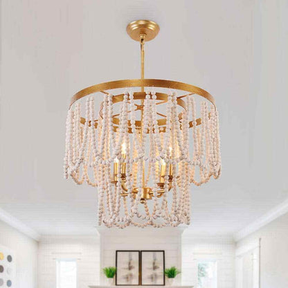 Oaks Aura Champlain Farmhouse 4-Light Golden Finish Bohemia Wood Chandelier