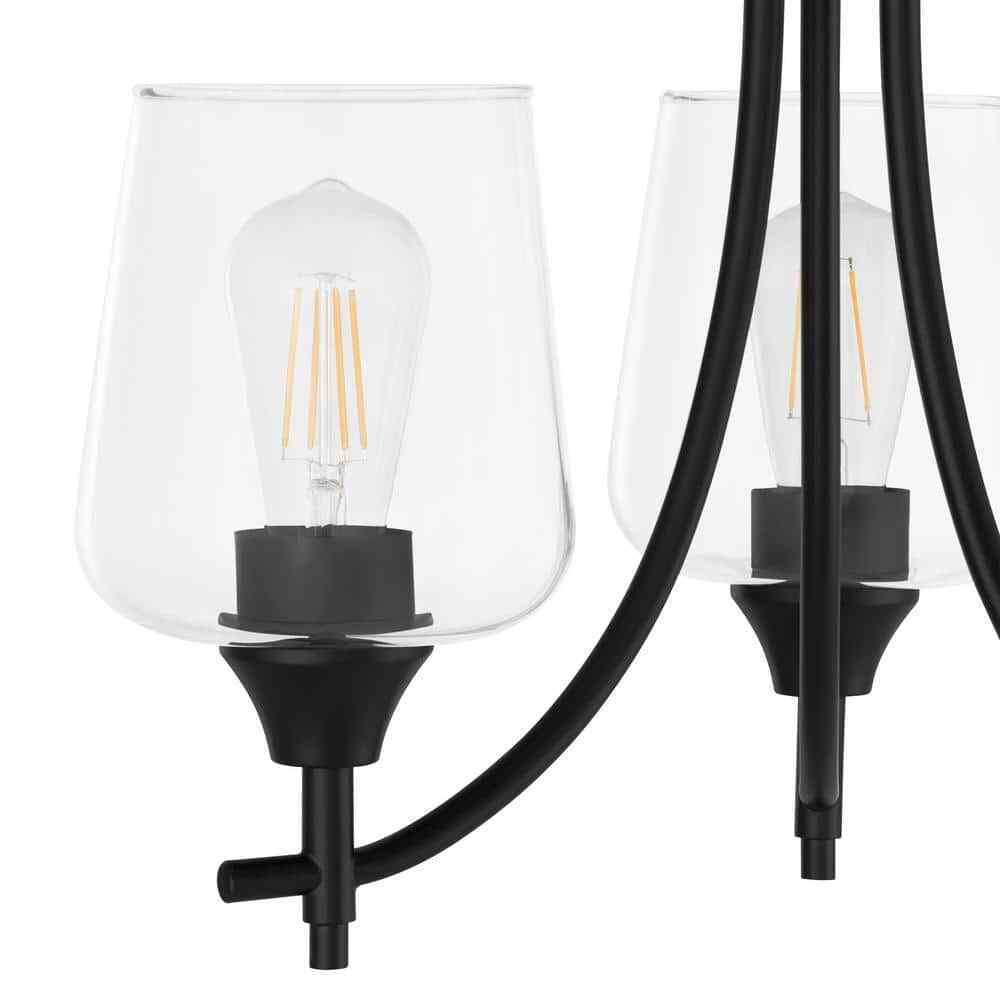 Hampton Bay Pavlen 18 in. 3-Light Black Chandelier with Clear Glass Shades