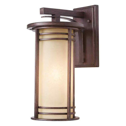 Home Decorators 15 in. 1-Light Bronze Outdoor Wall Lantern Sconce w/ Amber Glass