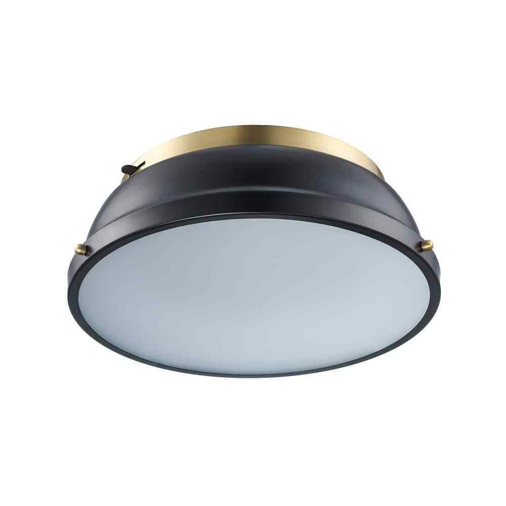 Hampton Bay Taspen 14 in. Black and Antique Brass LED Flush Mount Ceiling Light
