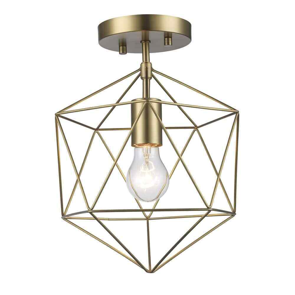 Hampton Bay Winfield 9.5 in. 1-Light Gold Semi-Flush Mount Ceiling Light Fixture