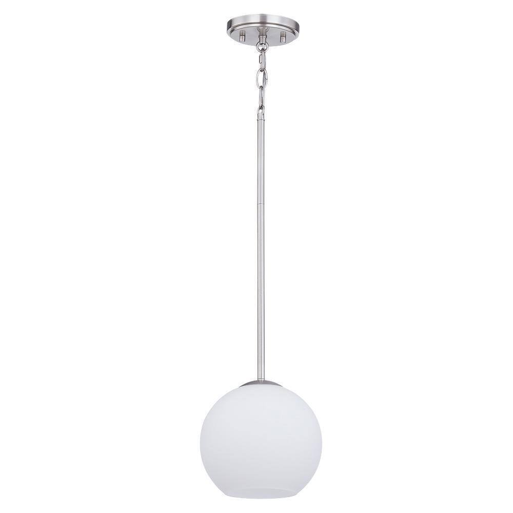 Home Decorators Vista Heights 1-Light Brushed Nickel Globe Pendant w/ Opal White