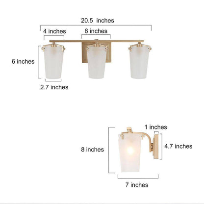 Uolfin 3-Light Farmhouse Gold Bathroom Vanity Light with Frosted Glass Shades