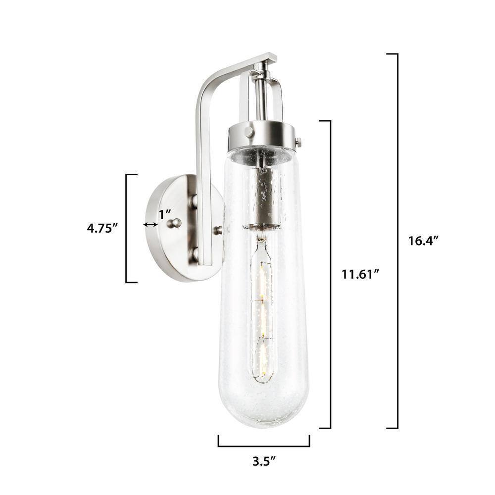 Light Society Tahoe 4.75 in. Satin Nickel Wall Sconce with Seeded Glass Shade