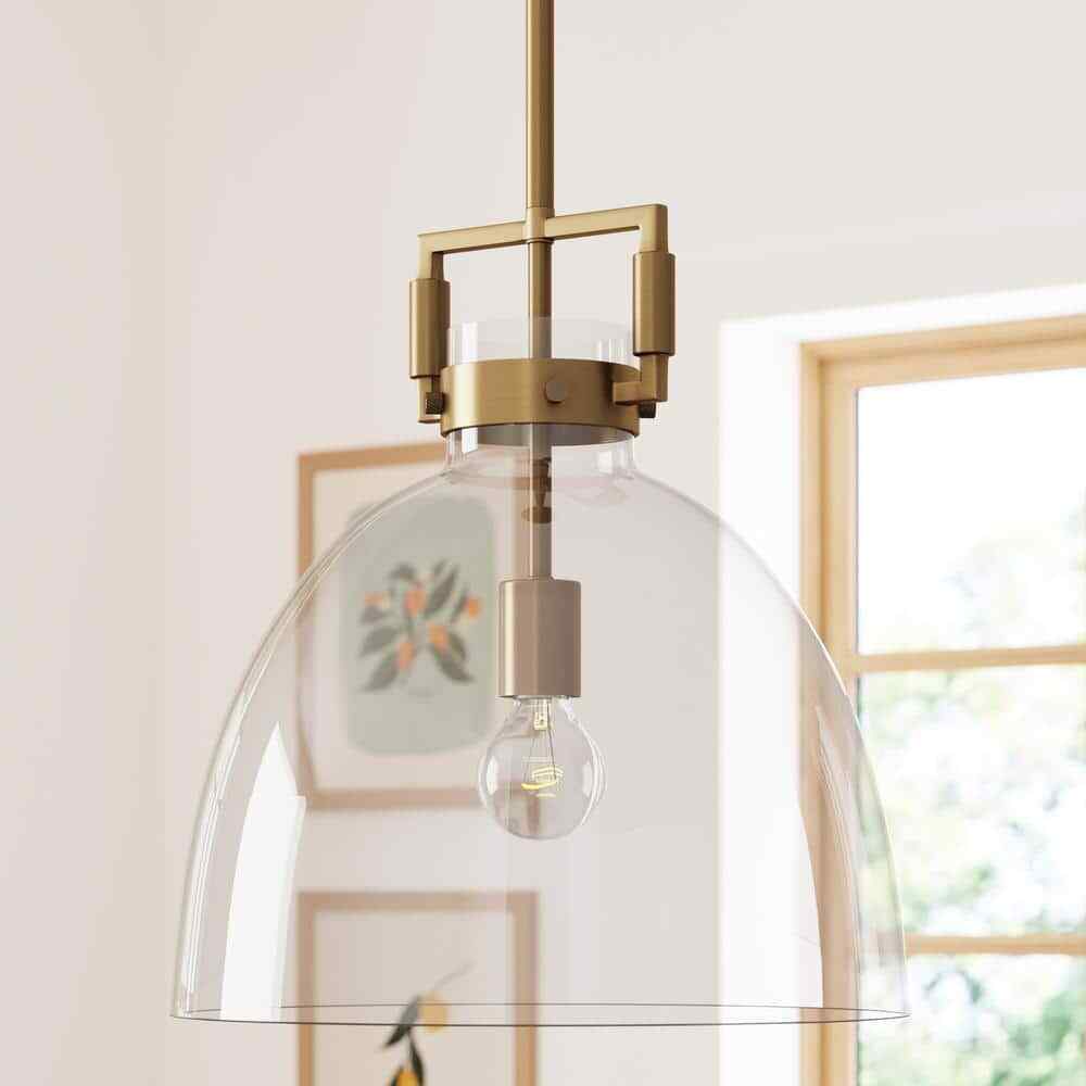 Nathan James Leigh Gold Indoor Ceiling Hanging Pendant Light w/ Clear Glass