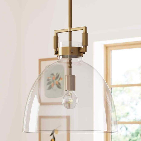 Nathan James Leigh Gold Indoor Ceiling Hanging Pendant Light w/ Clear Glass