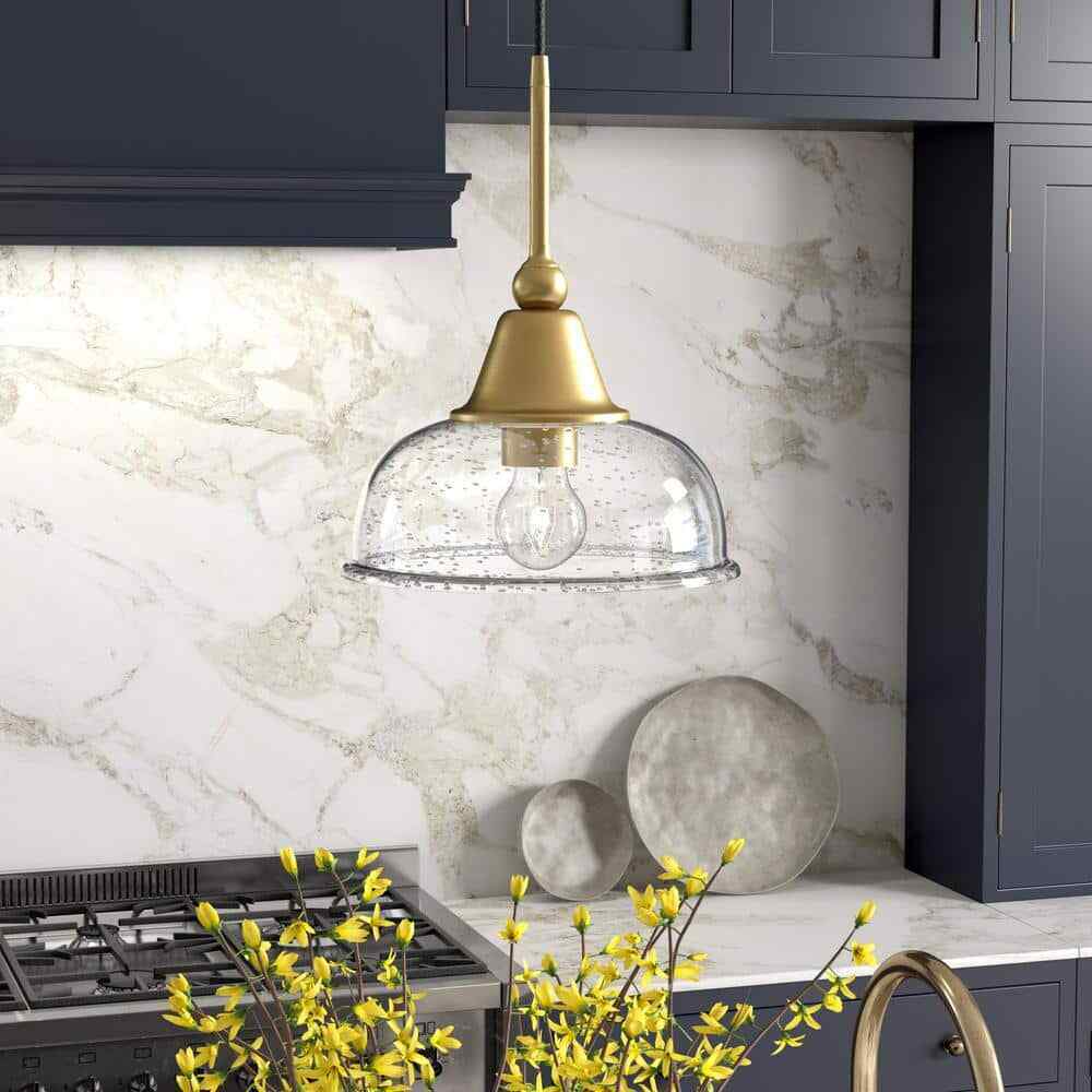 Meyer&Cross Magnolia 1-Light Brass Single Pendant with Seeded Glass Shade PD0524