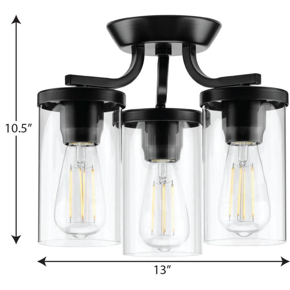 Progress Lighting Lassiter 13 in. Black 3-Light Semi-Flush Mount