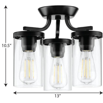 Progress Lighting Lassiter 13 in. Black 3-Light Semi-Flush Mount