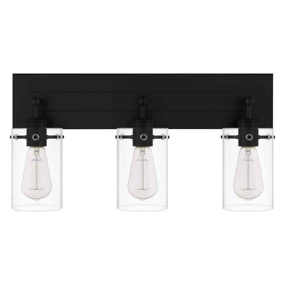 Hampton Bay Regan 21 in. 3-Light Matte Black Bathroom Vanity Light