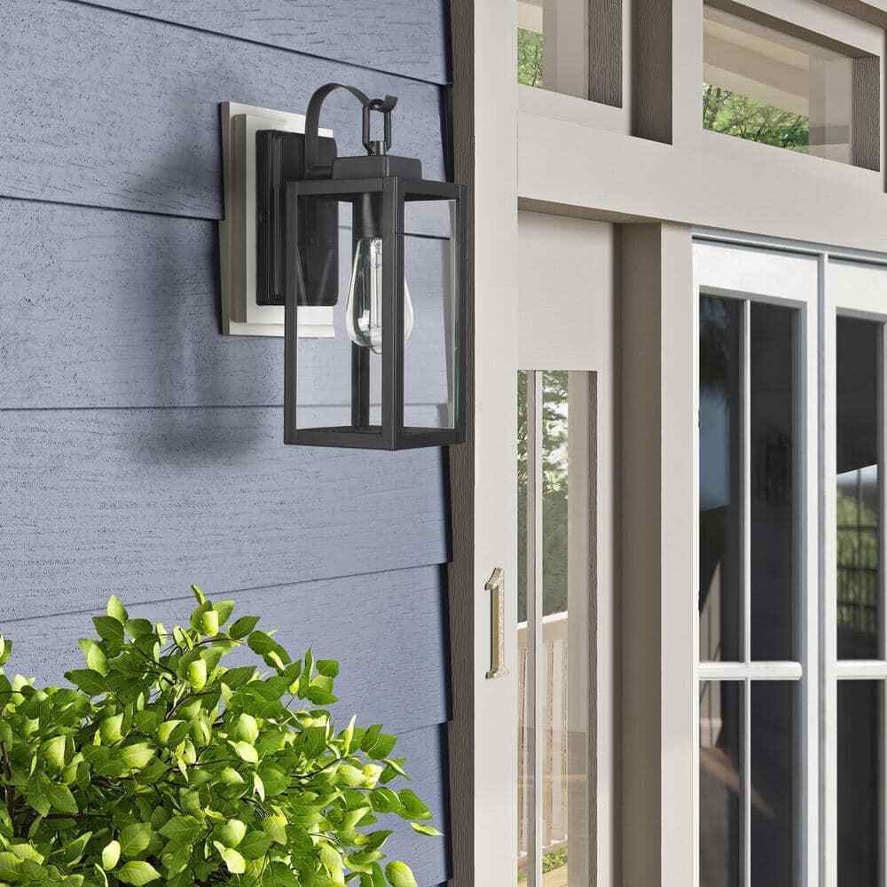 Dawn 13 in. 1-Light Matte Black Hardwired Outdoor Wall Lantern Modern Sconce