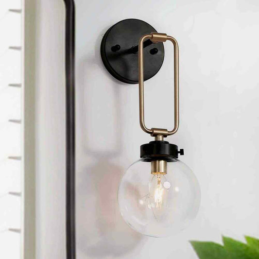 Uolfin Transitional Globe, Industrial Black and Brass Round Wall Sconce