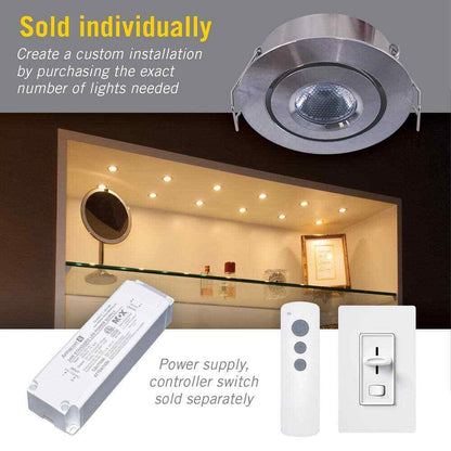 Armacost Lighting 2 in. Soft White Recessed LED Swivel Puck Light Brushed Steel