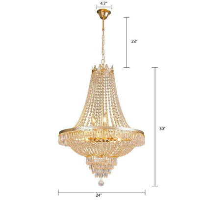OUKANING 24 in. Gold 9-Light Raindrop Classic Empire Style Chain Chandelier