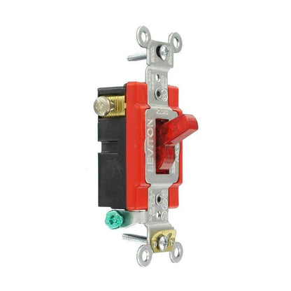 Leviton 20 Amp Industrial Heavy Duty Single-Pole Pilot Light Toggle Switch Red