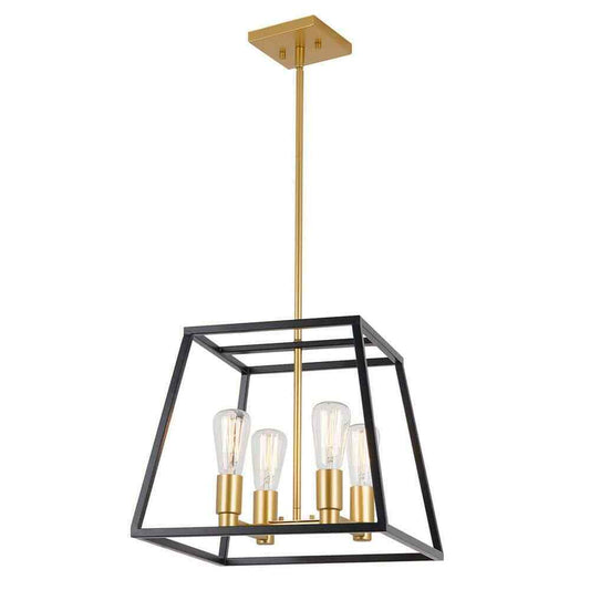 Artika Carter 4-Light Black Gold Modern Industrial Cage Chandelier Light Fixture