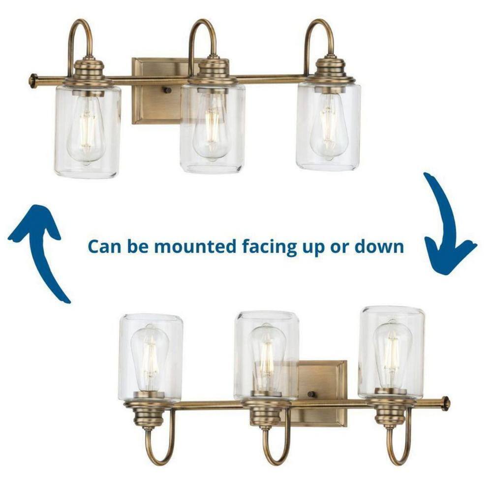 Progress Lighting Aiken 3-Light Vintage Brass Clear Glass Bath Vanity Light