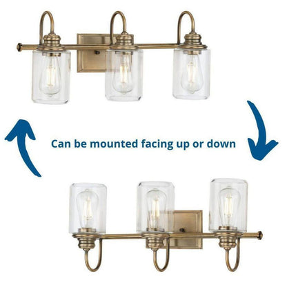 Progress Lighting Aiken 3-Light Vintage Brass Clear Glass Bath Vanity Light